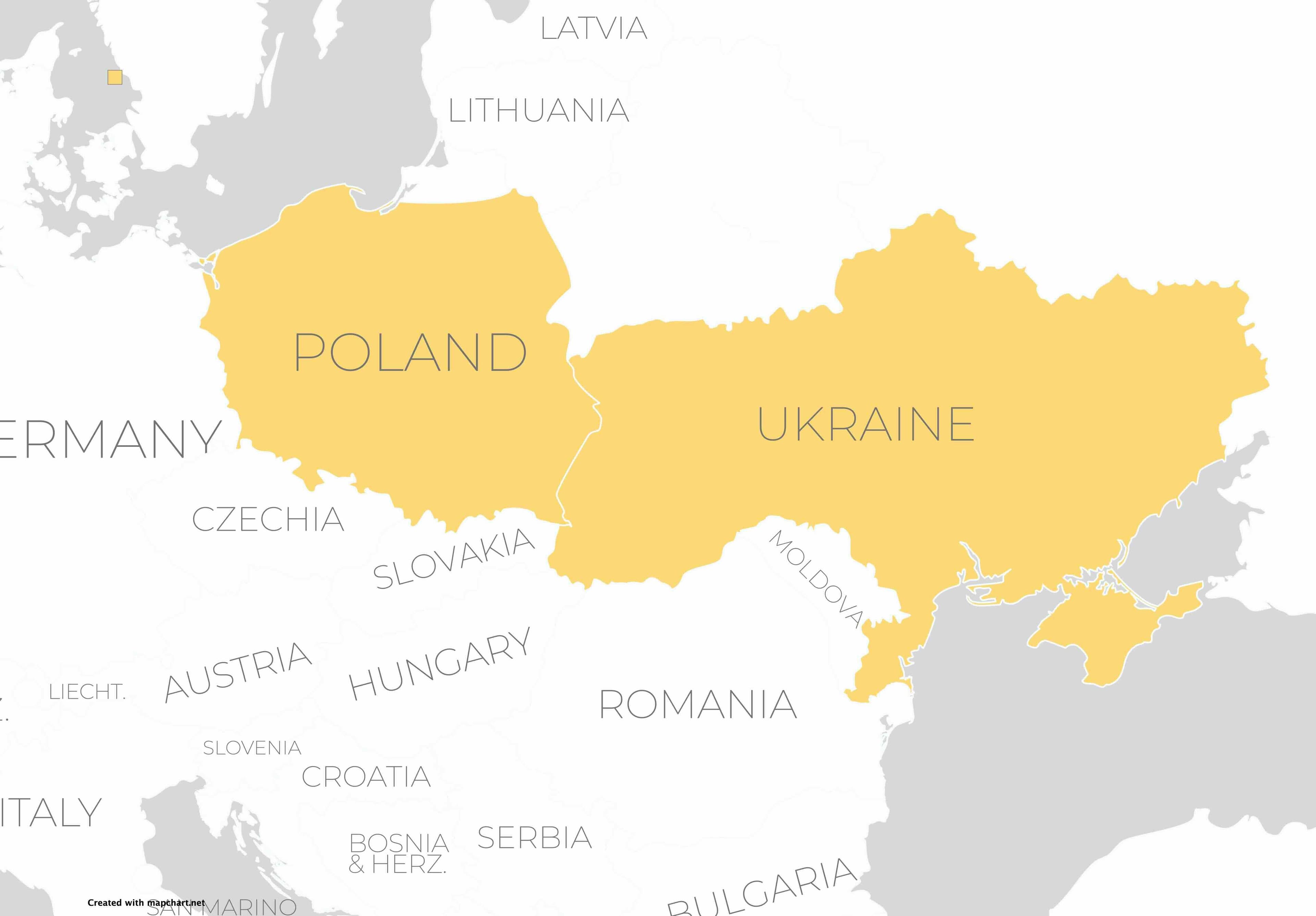 Карта країн, до яких курсують автобуси TocoBus