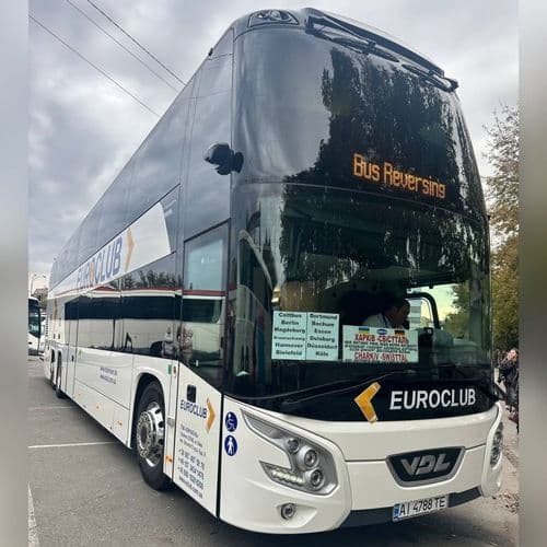 Двоповерховий автобус VDL перевізника EuroClub (ЄвроКлуб) на міжнародному маршруті Харків — Свістталь: бронювання квитків до Німеччини на atatickets.com.
